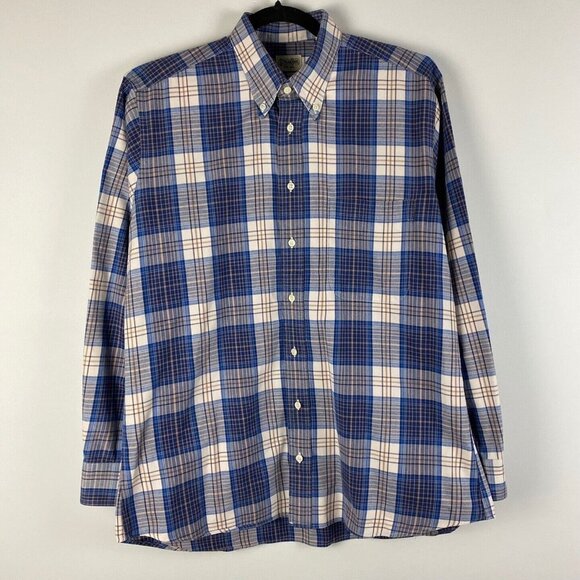 Gitman Bros Plaid Button Down Shirt Mens L Blue White 100% Cotton Made in USA - Picture 1 of 10